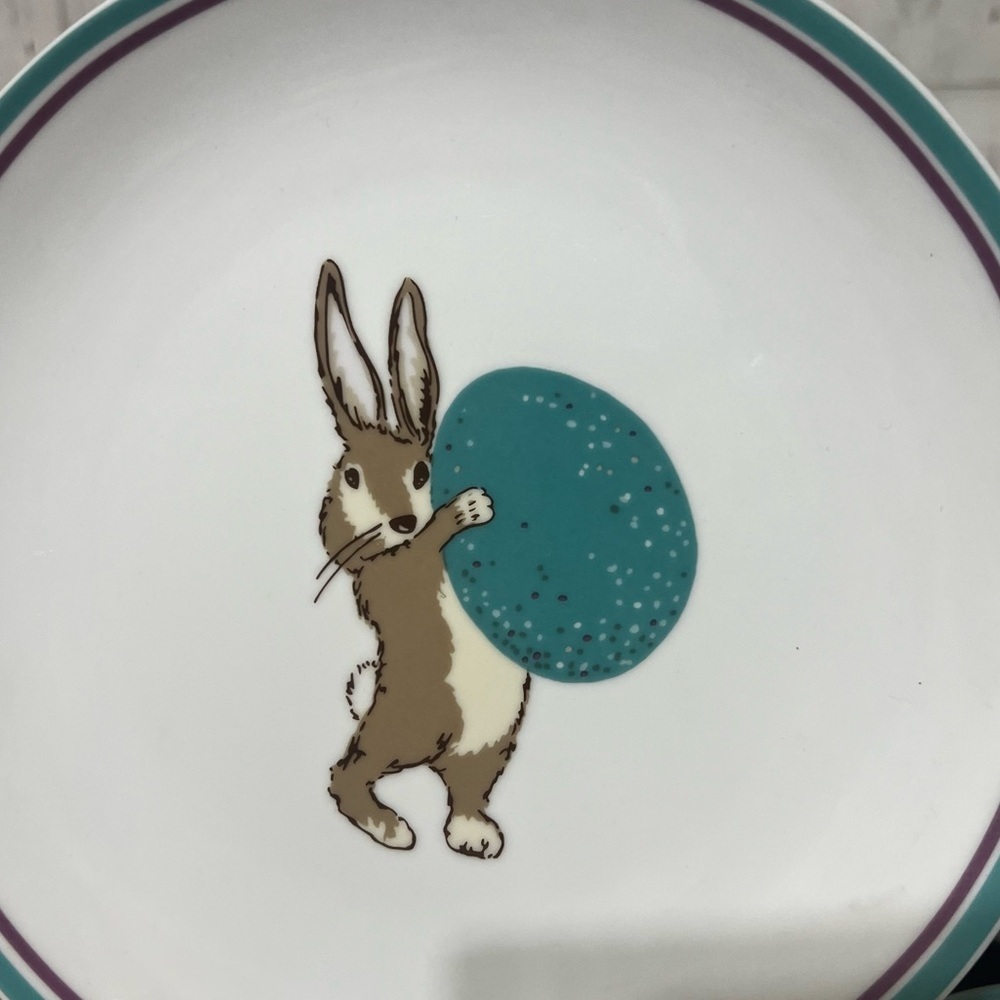 WORLD MARKET easter themed 8pc of 8” Colorful Rabbit Design Dinner Plates Set - Picture 8 of 11